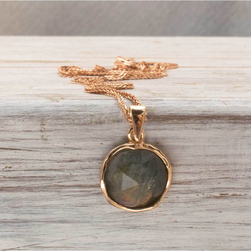 14K Rose gold 12mm Labradorite Vintage Pendant