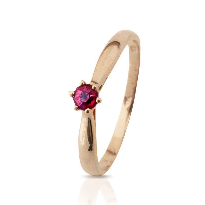 14K Yellow Gold Red Ruby 3mm Ring