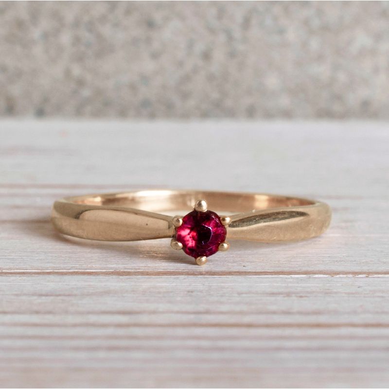 14K Yellow Gold Red Ruby 3mm Ring