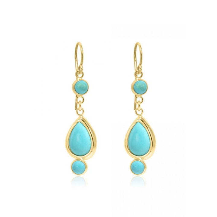 14K Yellow Gold Teardrop Turquoise 7X10mm Dangle Earrings