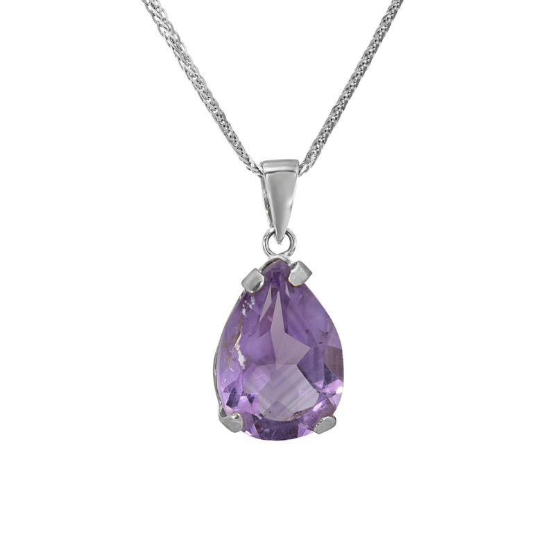 14K White Gold Teardrop Purple Amethyst 7X10mm Pendant