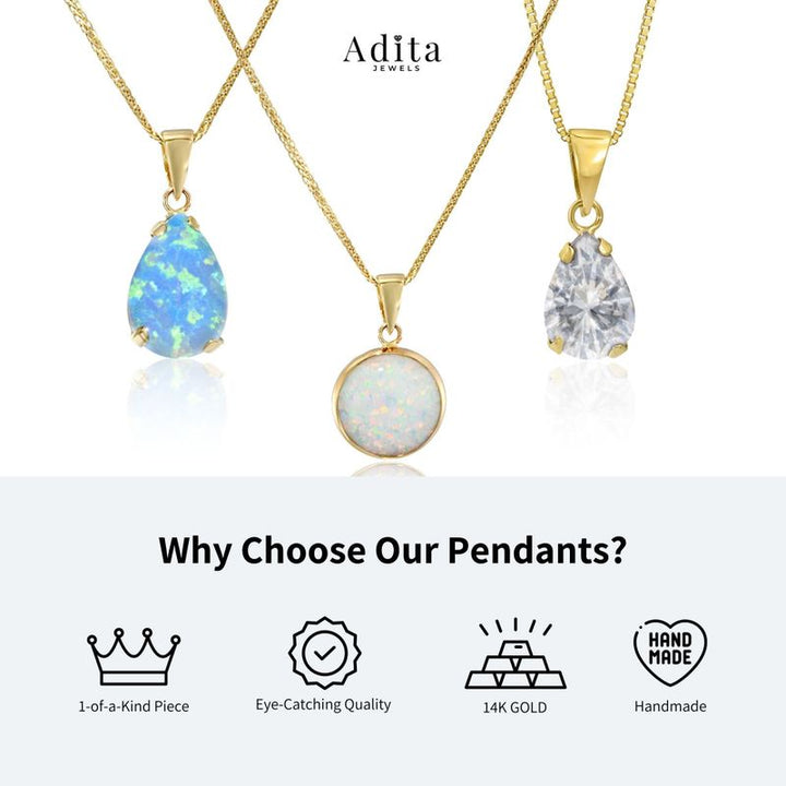 14K Yellow Gold 7x10mm Blue Opal Drop Pendant