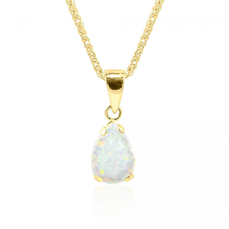 14K Yellow Gold 7x10mm White Opal Drop Pendant