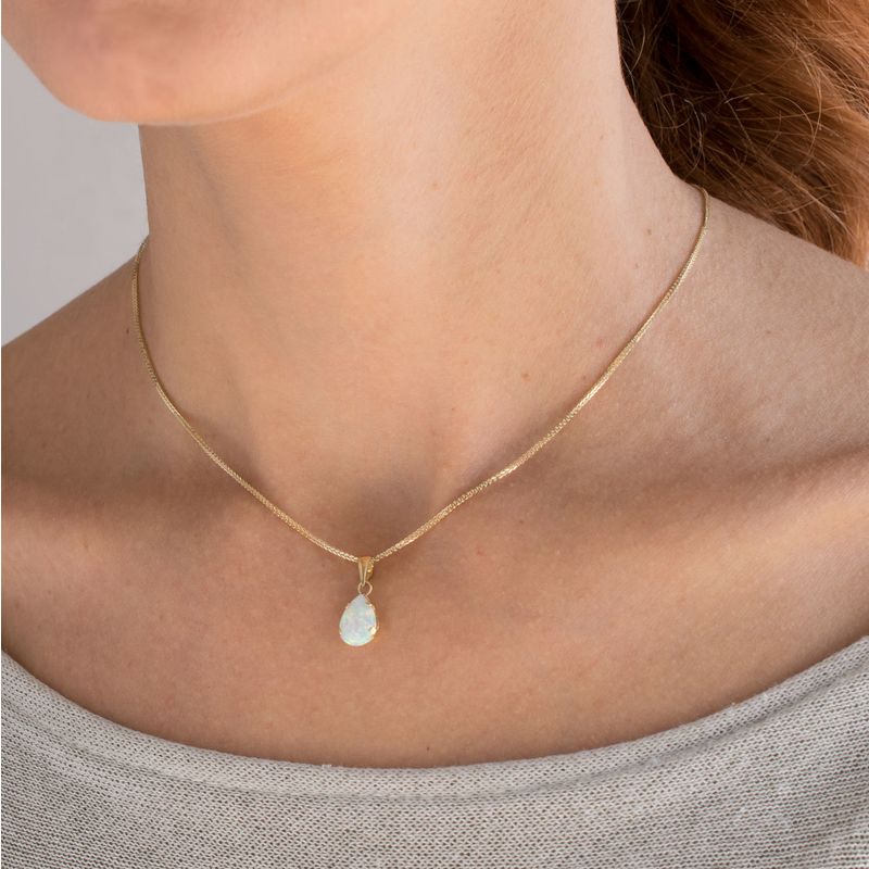 14K Yellow Gold 7x10mm White Opal Drop Pendant