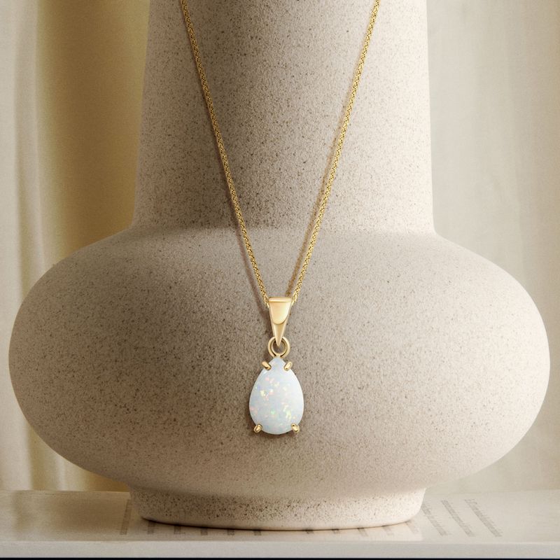 14K Yellow Gold 7x10mm White Opal Drop Pendant