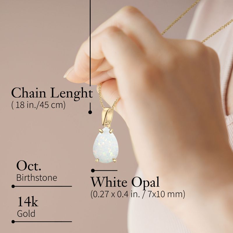 14K Yellow Gold 7x10mm White Opal Drop Pendant