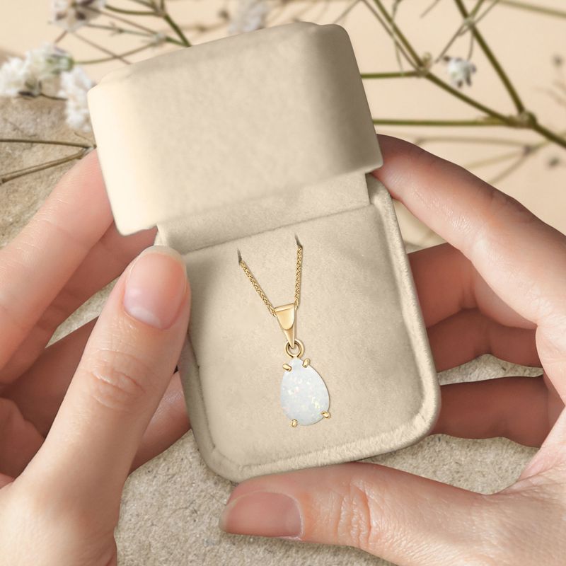 14K Yellow Gold 7x10mm White Opal Drop Pendant