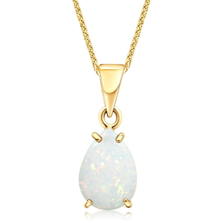 14K Yellow Gold 7x10mm White Opal Drop Pendant