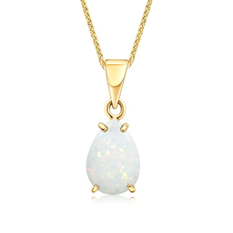 14K Yellow Gold 7x10mm White Opal Drop Pendant