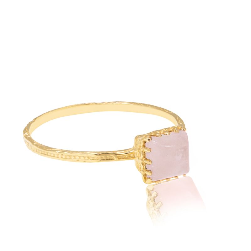 Yellow Gold 14K Roze Quartz Dainty Square Ring