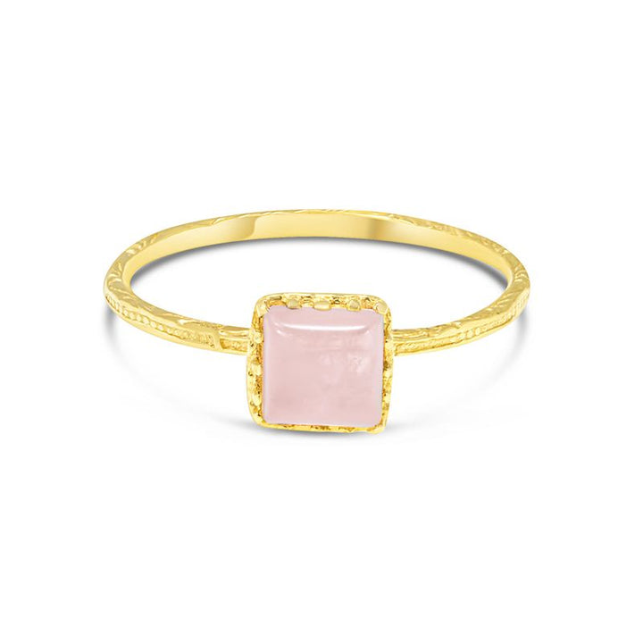 Yellow Gold 14K Roze Quartz Dainty Square Ring