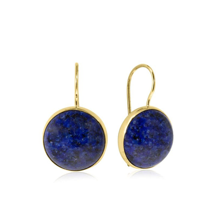 14K Gold Round 12mm Lapis Dangle Earrings