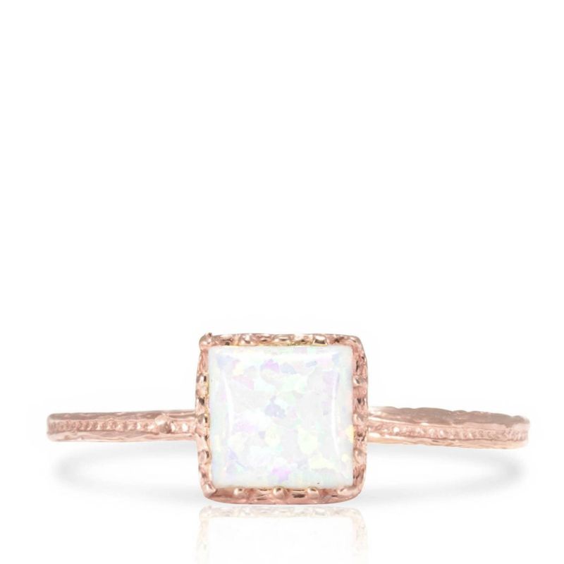 Rose Gold 14K White Opal Dainty Square Ring
