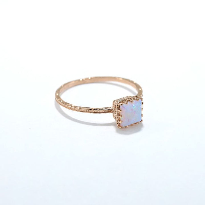 Rose Gold 14K White Opal Dainty Square Ring