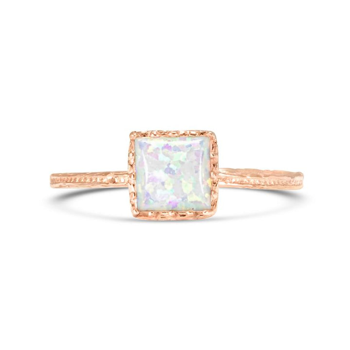 Rose Gold 14K White Opal Dainty Square Ring