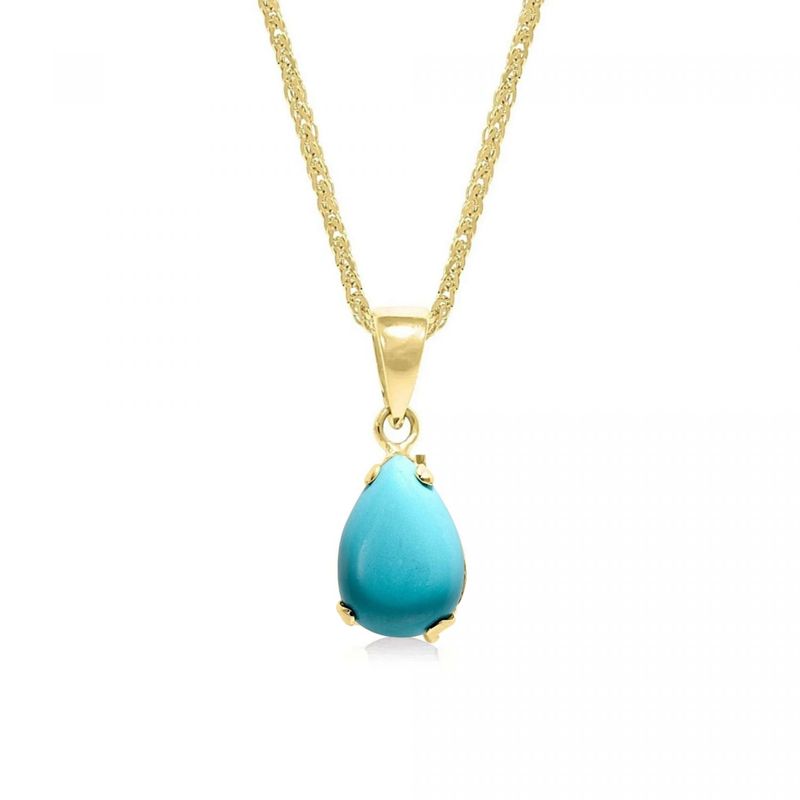 14K Yellow Gold Teardrop Turquoise 7X10mm Pendant