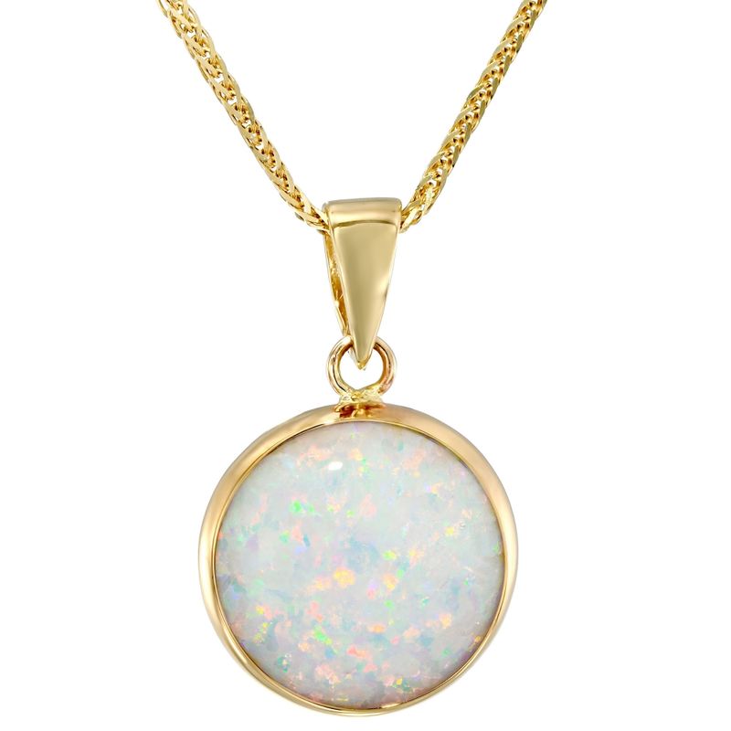 14K Gold Opal Necklace - Yellow Gold, 12mm Opal, Bridal Jewelry