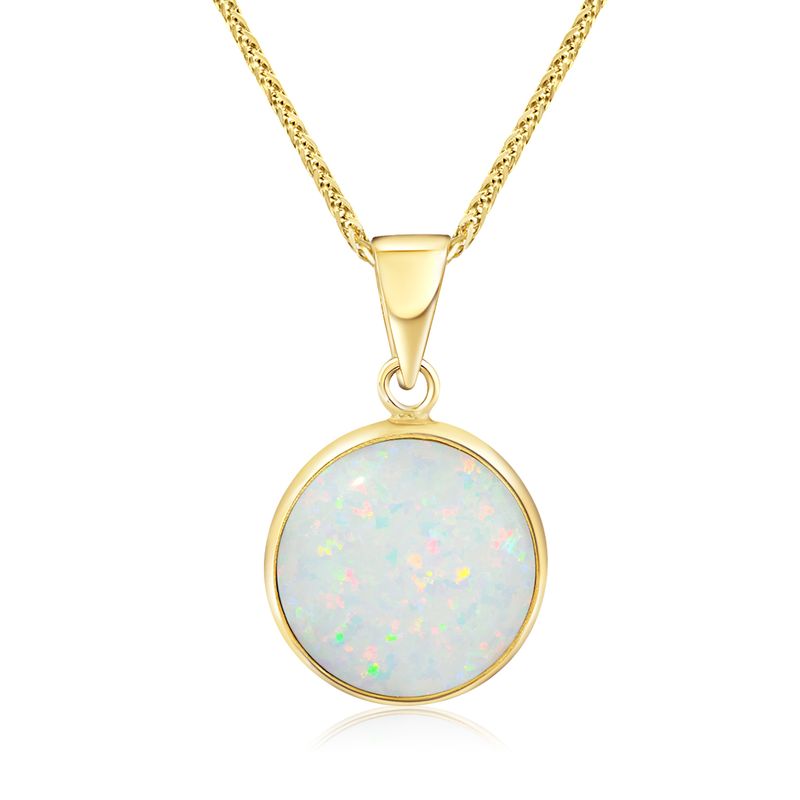 14K Gold Opal Necklace - Yellow Gold, 12mm Opal, Bridal Jewelry
