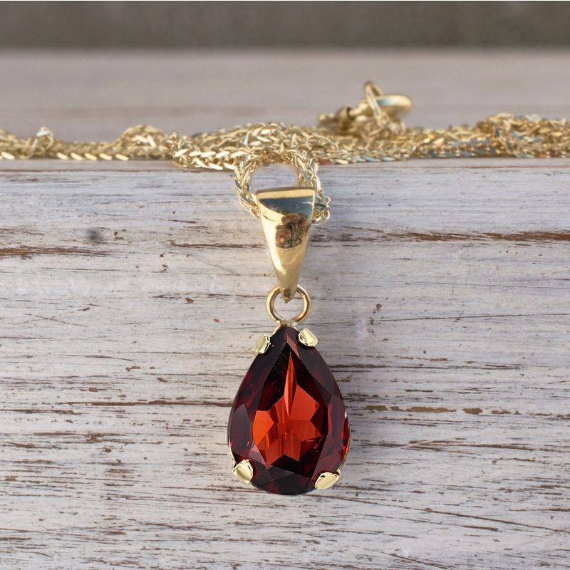 Natural January Birthstone Gold Garnet Necklace in 14k Solid Gold