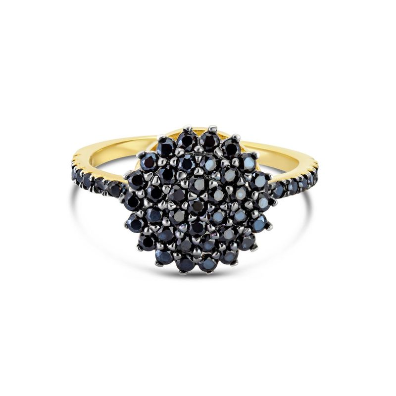 14k Solid Gold Round Ring With Black CZ Gemstones