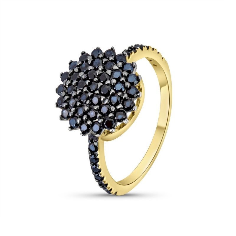 14k Solid Gold Round Ring With Black CZ Gemstones