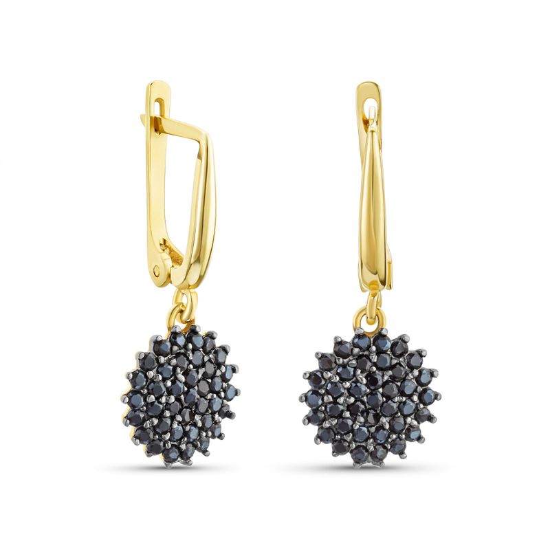 14k Solid Gold Round Black CZ Gemstones Dangle Earrings