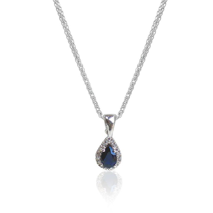 14k Solid Gold Drop Pendant With Dark Blue CZ Gemstones