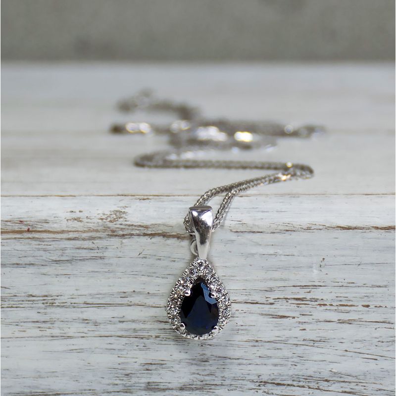 14k Solid Gold Drop Pendant With Dark Blue CZ Gemstones