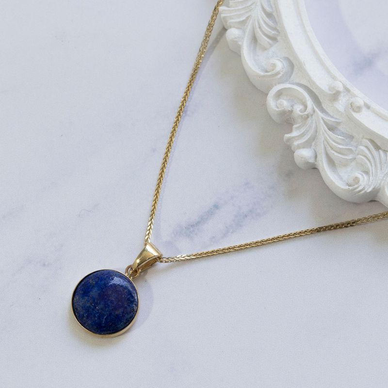 14K Gold Round Blue Lapis 12mm Necklace