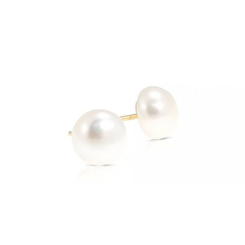 14K Yellow Gold Ball White Pearl 10mm Stud Earrings