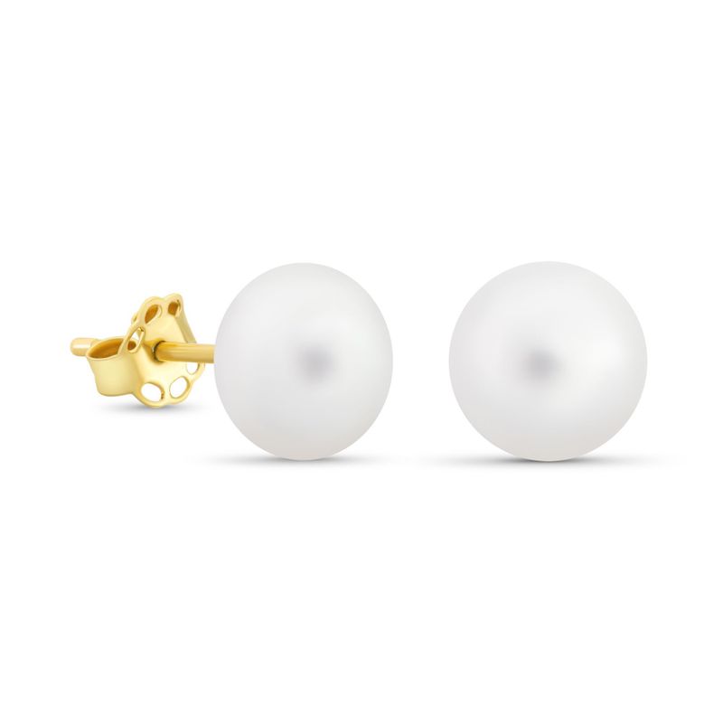 14K Yellow Gold Ball White Pearl 10mm Stud Earrings