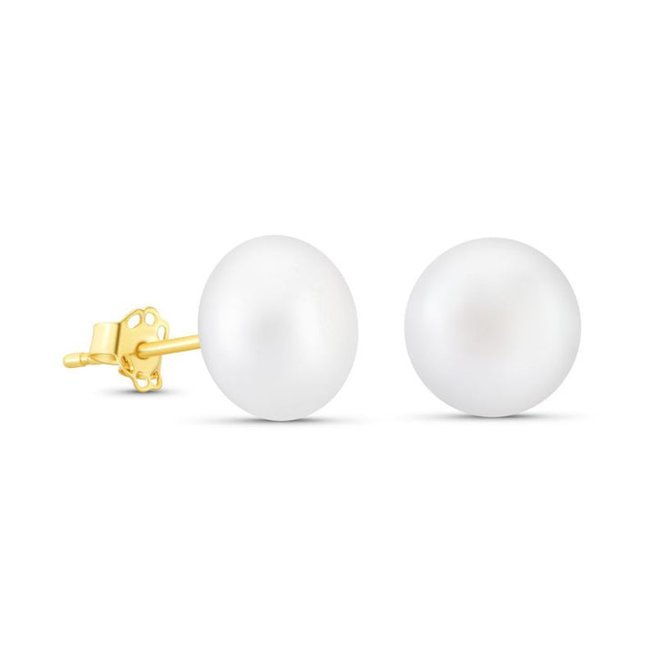 14K Yellow Gold Ball White Pearl 10mm Stud Earrings