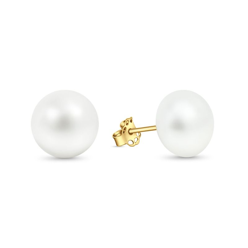 14K Yellow Gold Ball White Pearl 10mm Stud Earrings