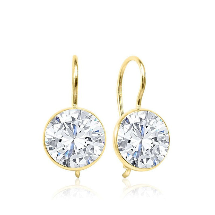 14K Yellow Gold White Cubic Zirconia 12mm Dangle Earrings