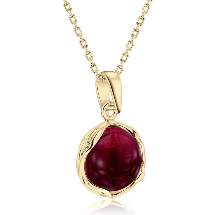 Yellow Gold Plated Round Red Garnet 12mm Pendant