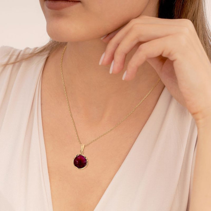 Yellow Gold Plated Round Red Garnet 12mm Pendant