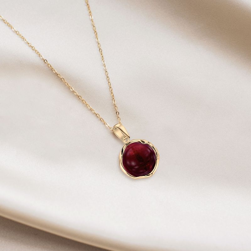 Yellow Gold Plated Round Red Garnet 12mm Pendant