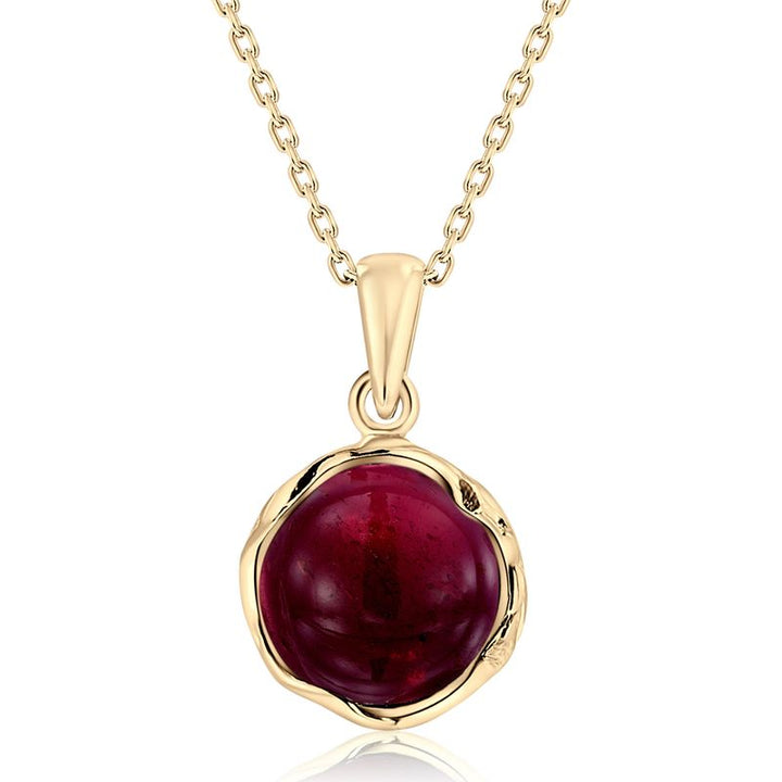 Yellow Gold Plated Round Red Garnet 12mm Pendant