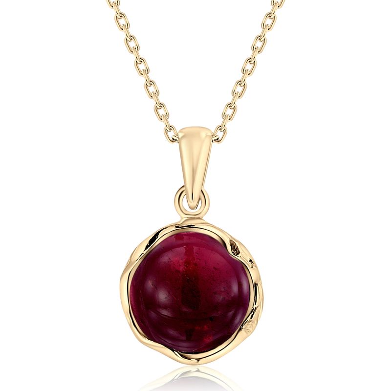 Yellow Gold Plated Round Red Garnet 12mm Pendant