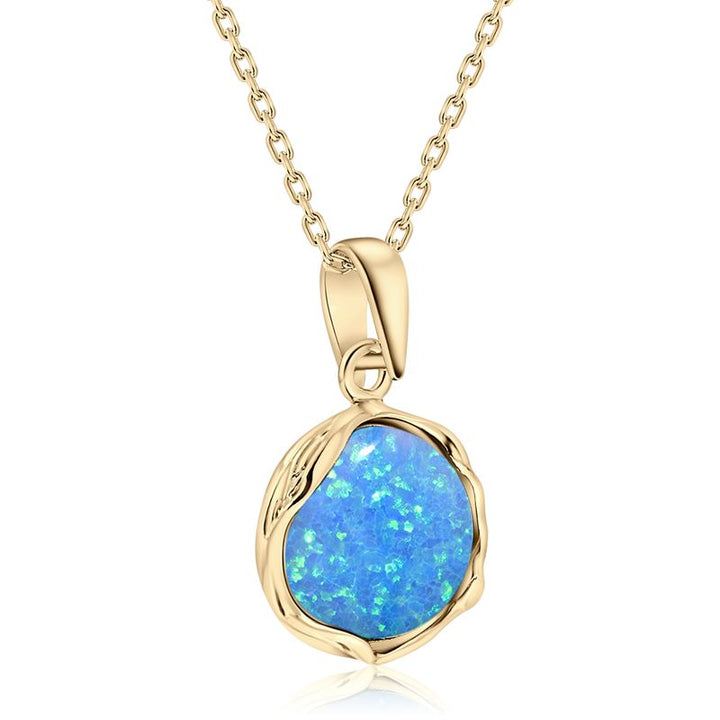 Yellow Gold Plated Round Blue Opal 12mm Pendant