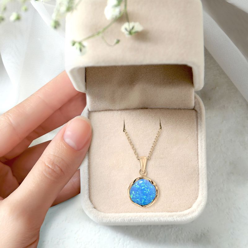 Yellow Gold Plated Round Blue Opal 12mm Pendant