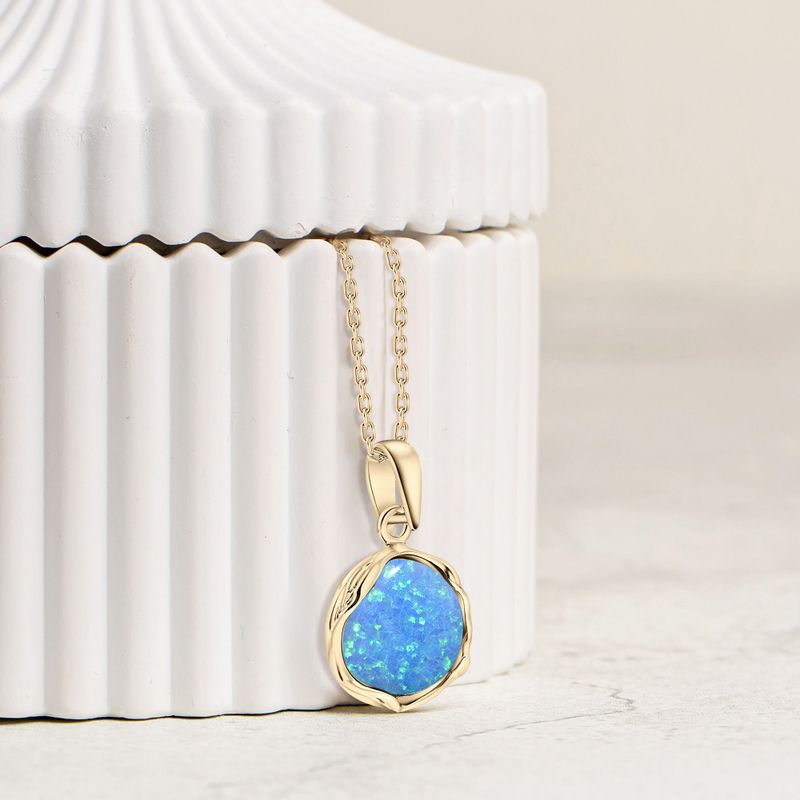 Yellow Gold Plated Round Blue Opal 12mm Pendant