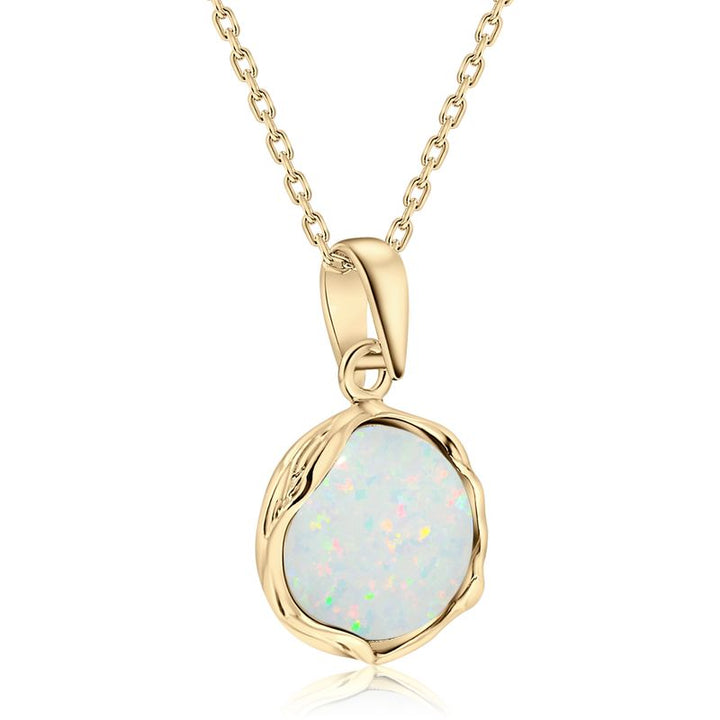 Yellow Gold Plated Round White Opal 12mm Pendant