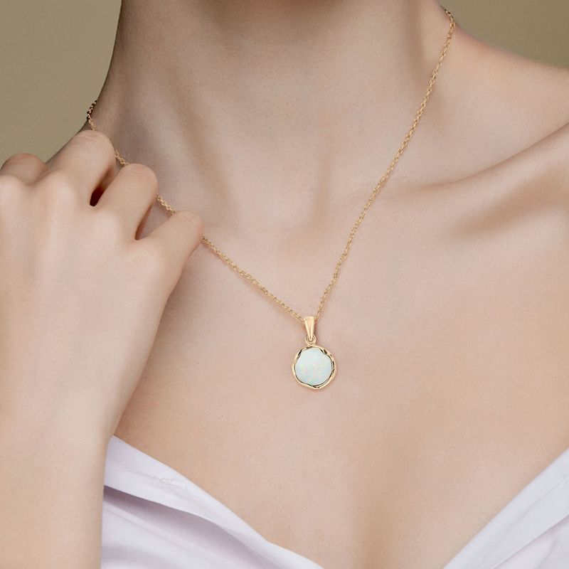 Yellow Gold Plated Round White Opal 12mm Pendant