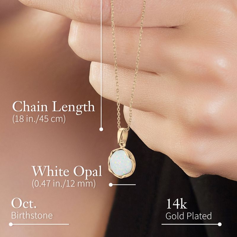 Yellow Gold Plated Round White Opal 12mm Pendant