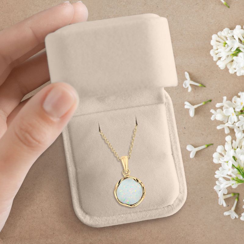 Yellow Gold Plated Round White Opal 12mm Pendant
