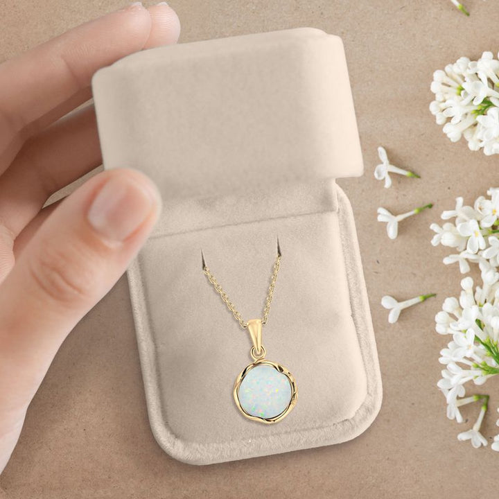 Yellow Gold Plated Round White Opal 12mm Pendant