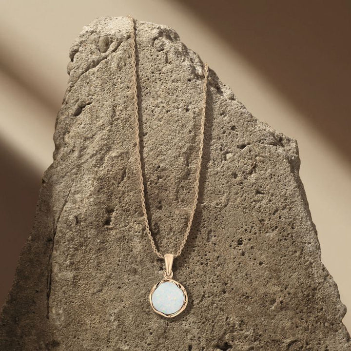 Yellow Gold Plated Round White Opal 12mm Pendant