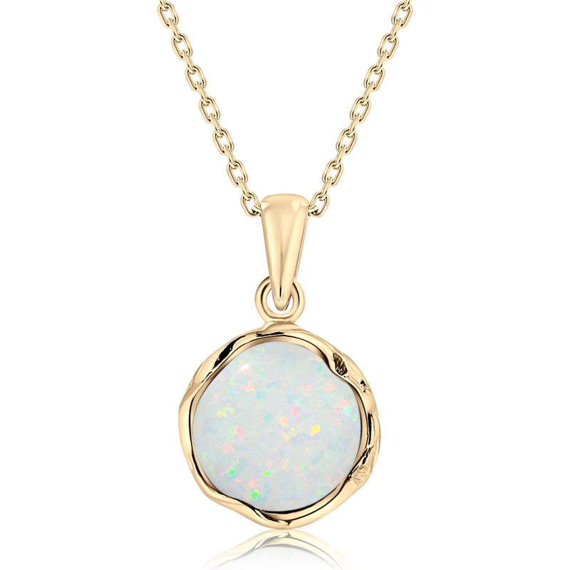 Yellow Gold Plated Round White Opal 12mm Pendant