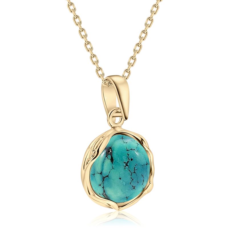 Yellow Gold Plated Round Turquoise 12mm Pendant